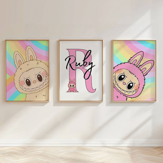 Set of 3 Personalised Labubu Doll Prints