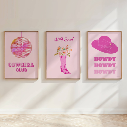 Set of 3 Cowgirl Preppy Posters