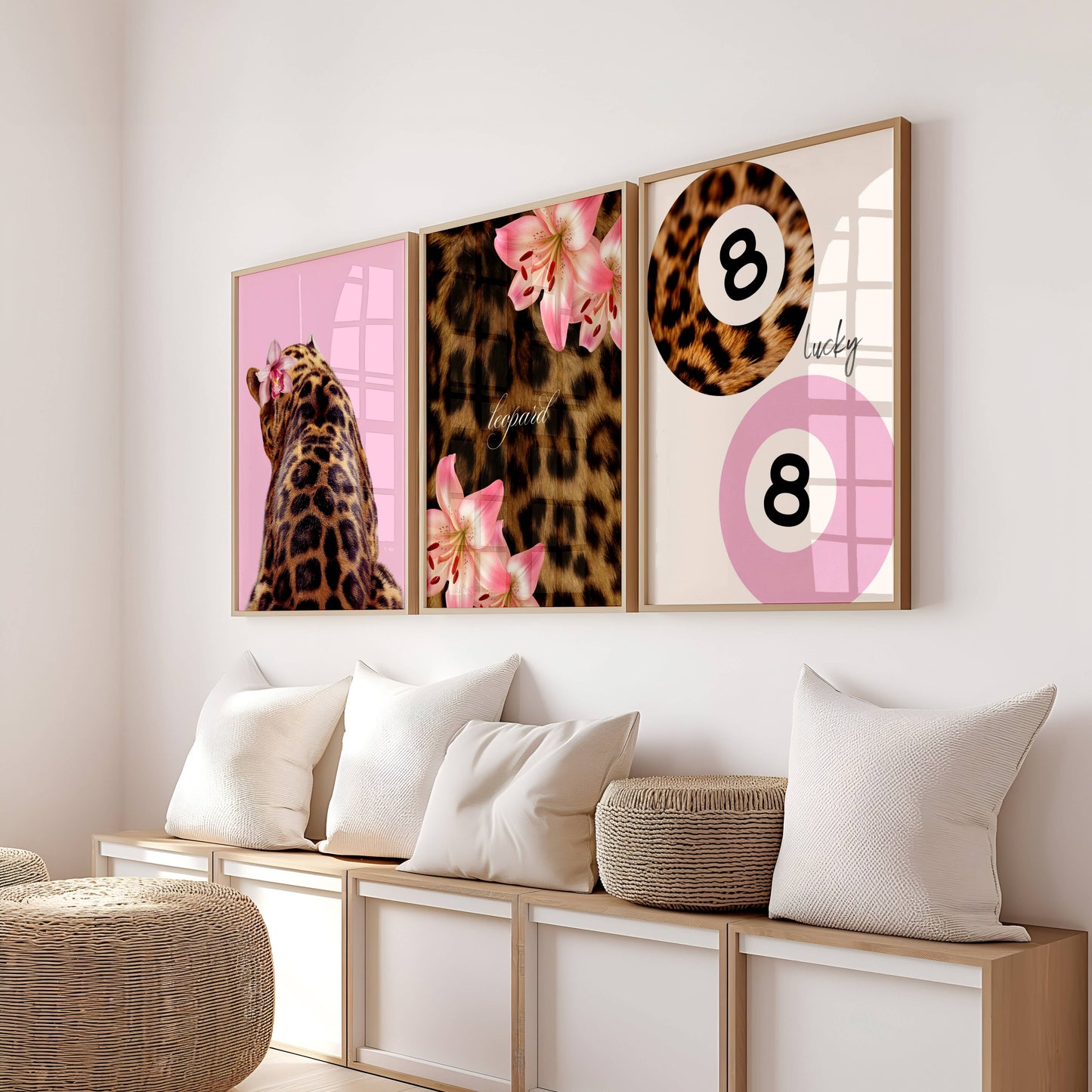 Set of 3 Pink Leopard Prints