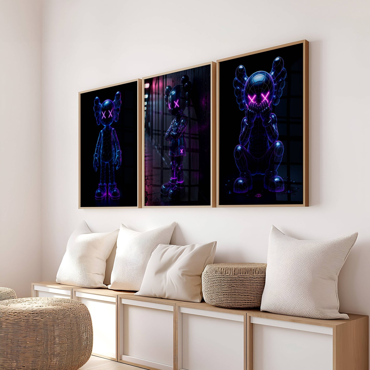 Set of 3 Neon Kaws Posters