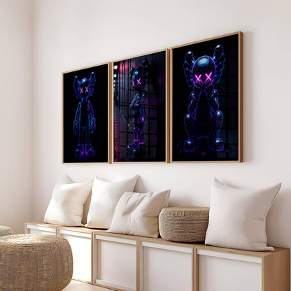 Set of 3 Neon Kaws Posters