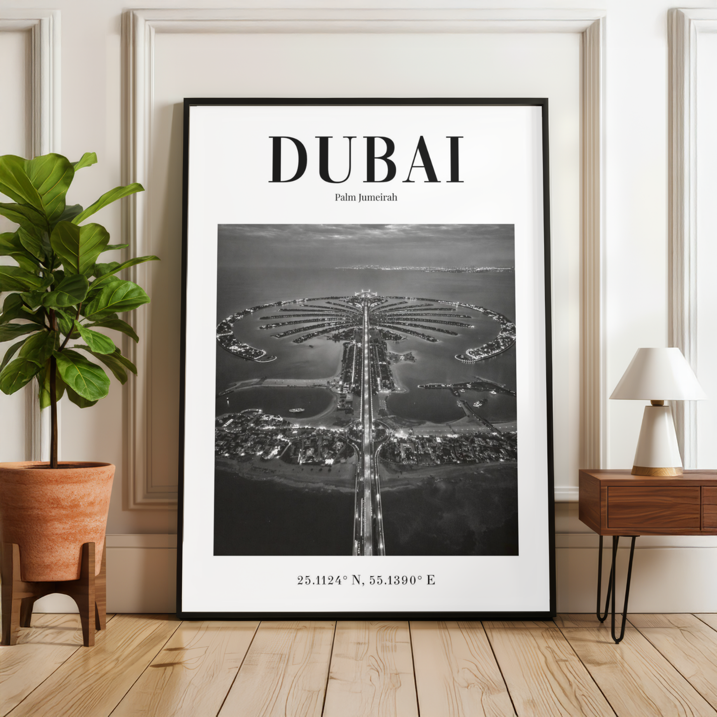 Dubai Palm Jumeirah Aerial Monochrome Poster