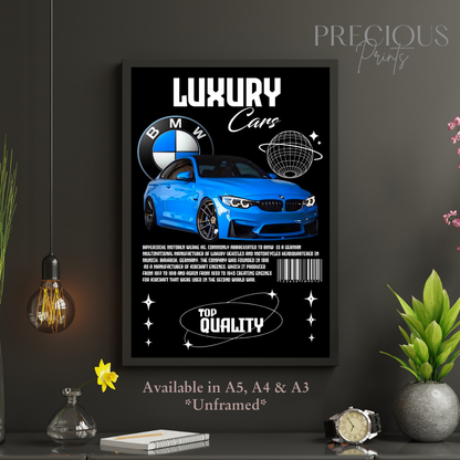Blue BMW Sports Car Poster
