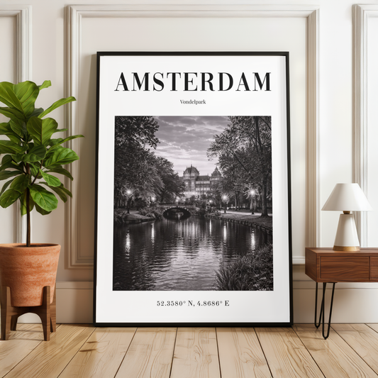 Amsterdam Vondelpark Monochrome Poster