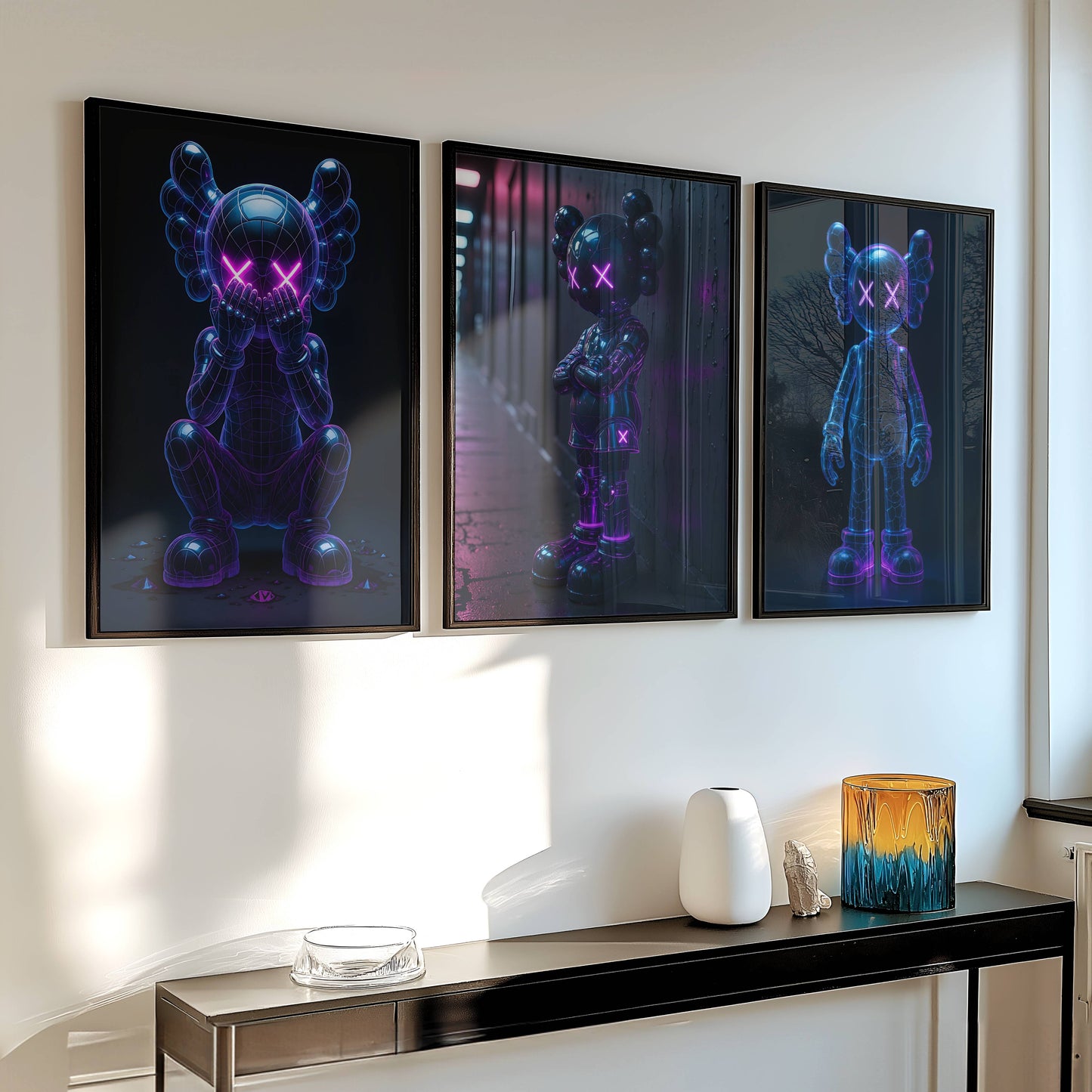 Set of 3 Neon Kaws Posters