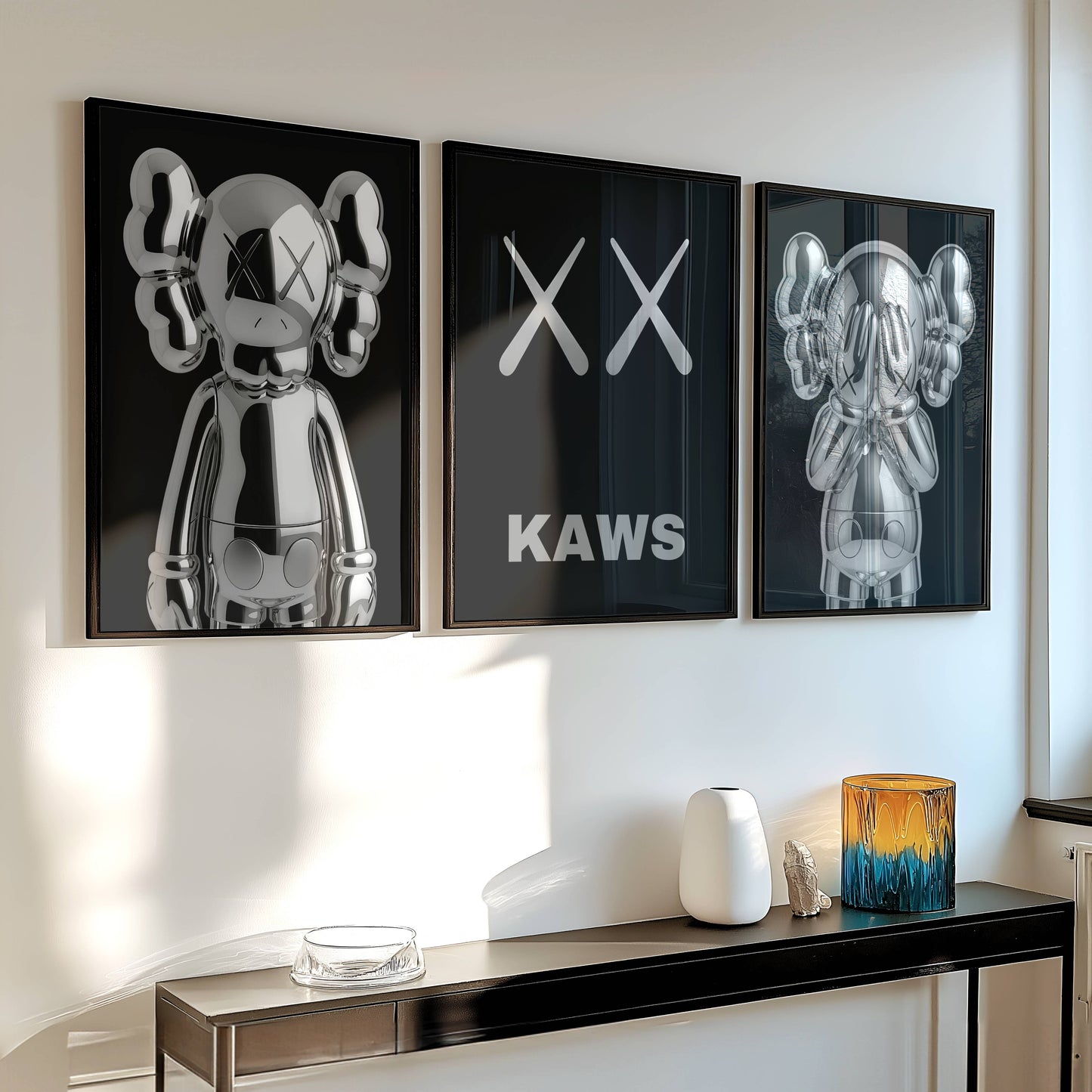 Set of 3 Silver Kaws Posters