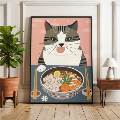 Cute Cat Ramen Print