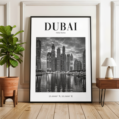 Dubai Marina Monochrome Poster