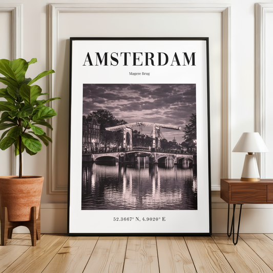 Amsterdam Magere Brug (Skinny Bridge)Monochrome Poster