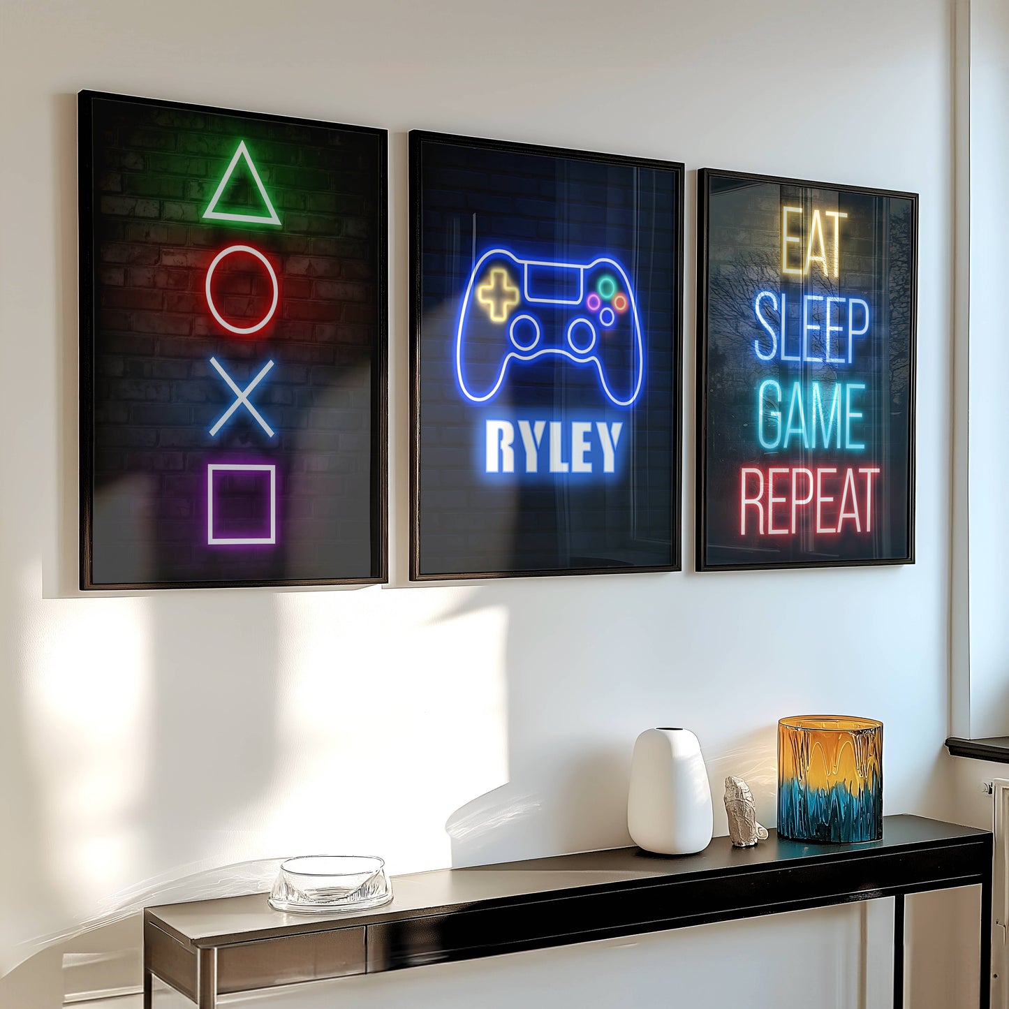 Set of 3 Personalised Neon Gamer Prints