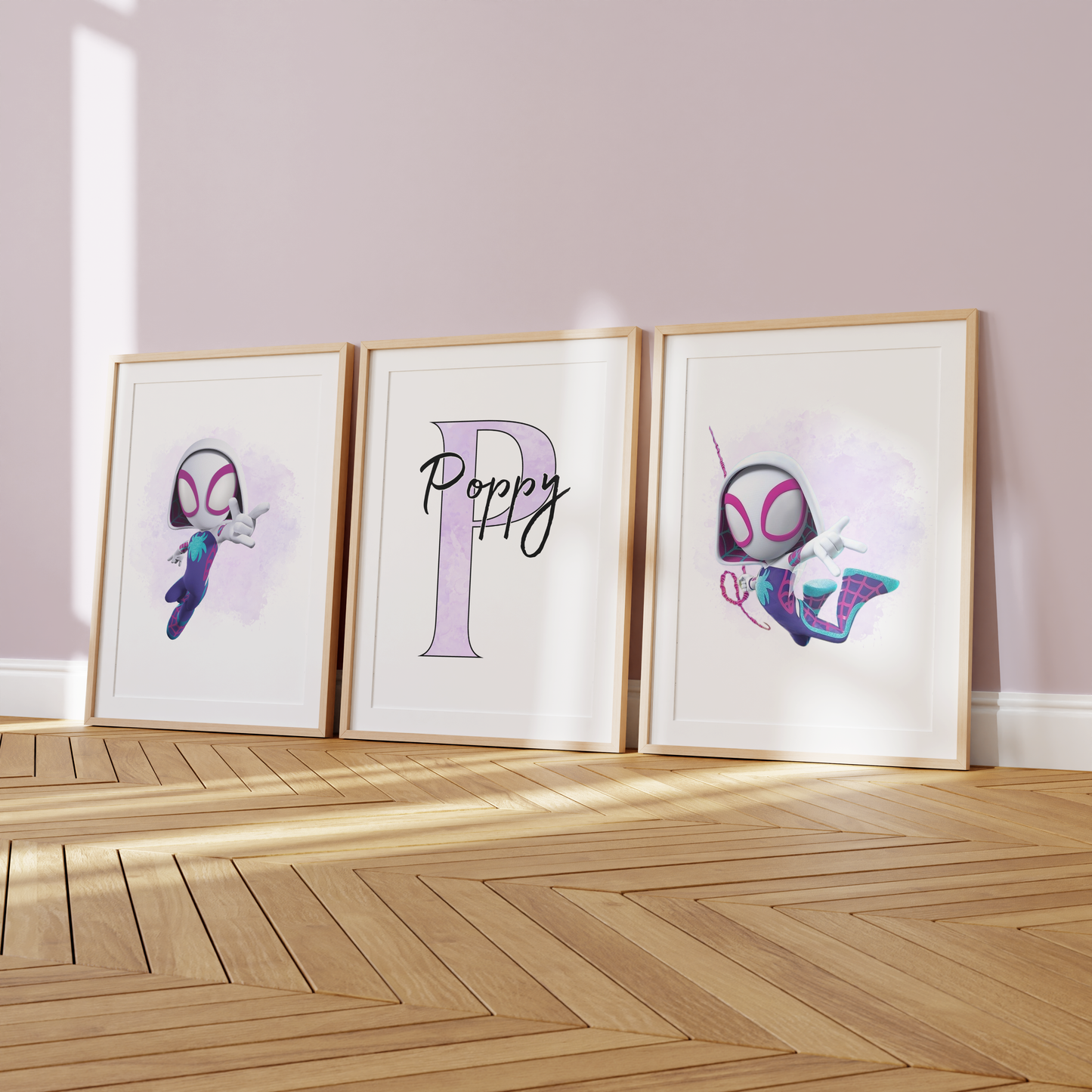 Personalised Spider Gwen Ghost Spider Wall Art Set of 3 | Superhero Girls Bedroom Prints