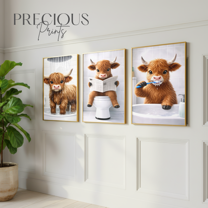 Set of 3 Whimsical Highland Cow Prints