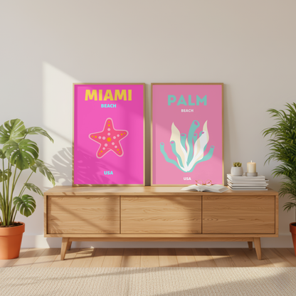 Set of 2 Miami & Palm Beach Coastal Prints