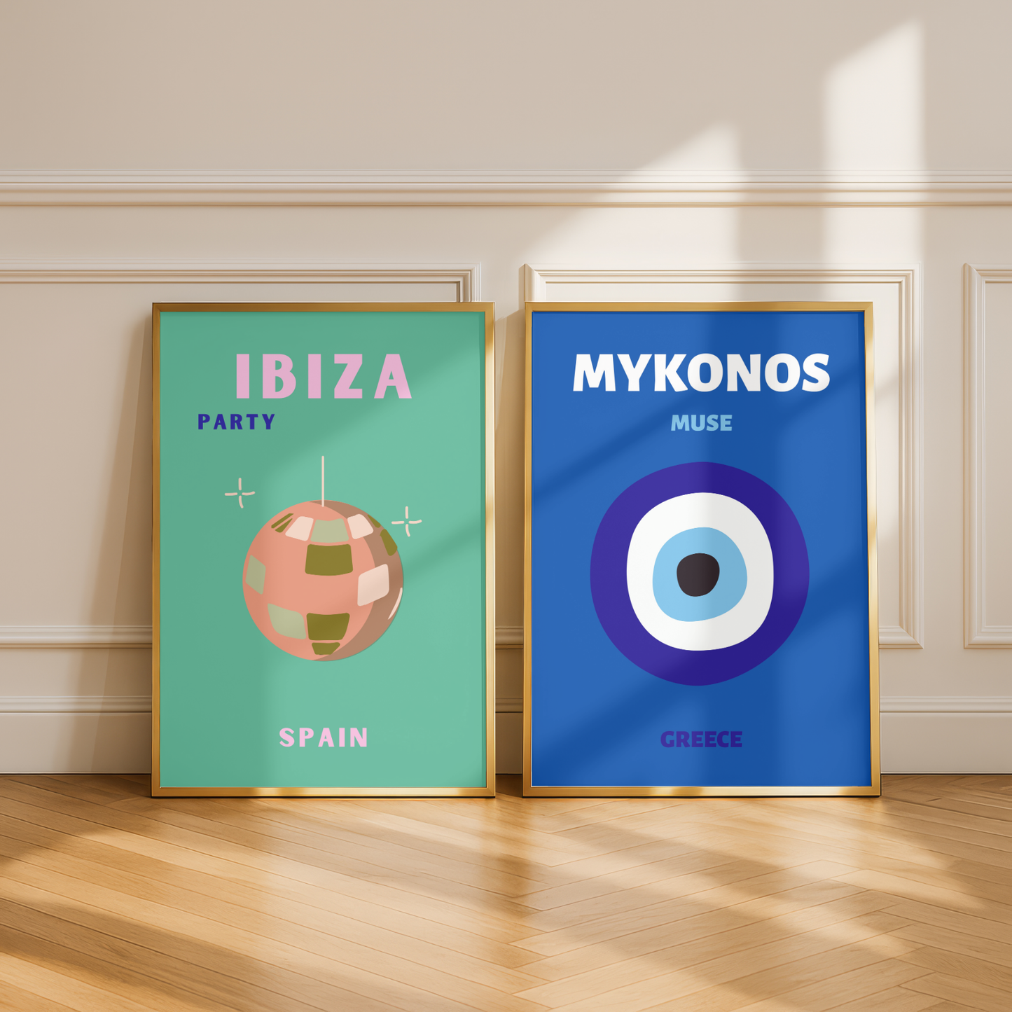 Ibiza & Mykonos Travel Print Set of 2 | Mediterranean Wall Art Posters