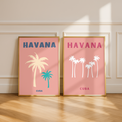 Havana Cuba Tropical Wall Art Set of 2