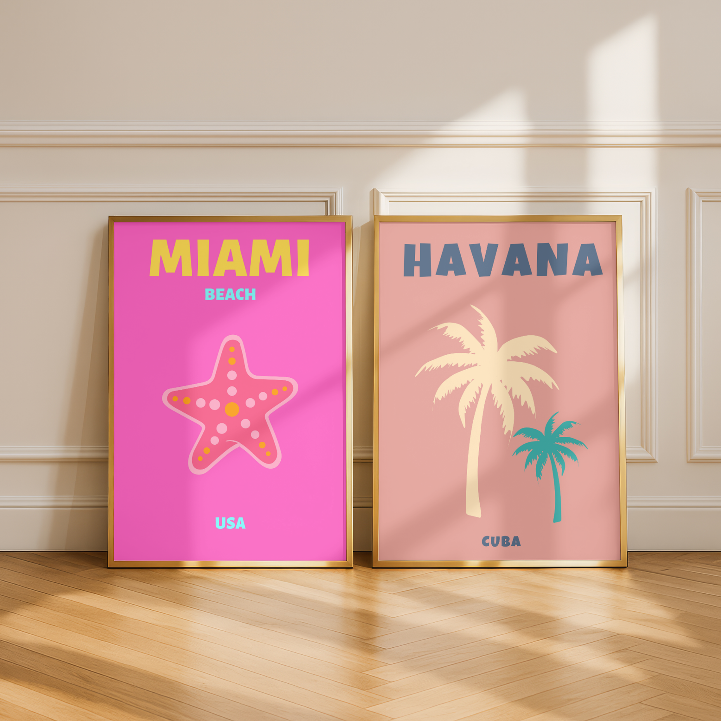 Havana & Miami Travel Print Set of 2 | Tropical Sunset Wall Art