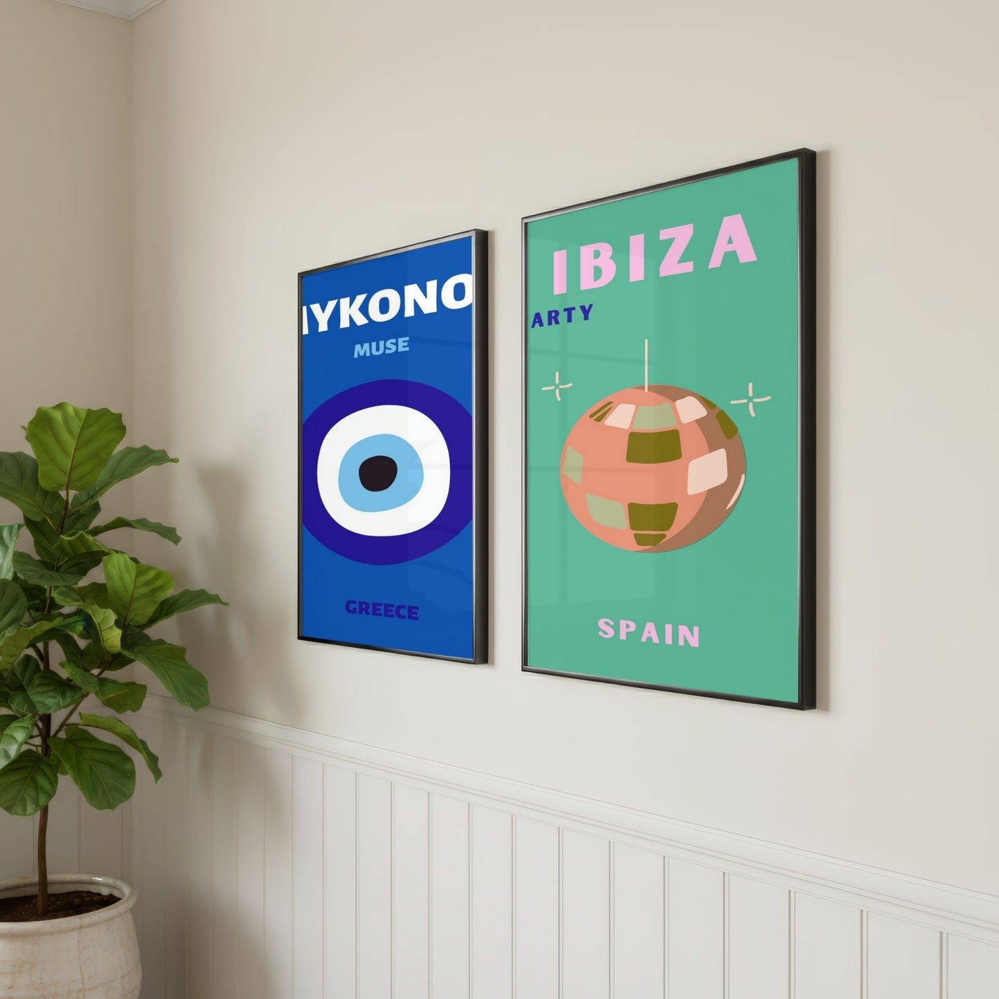 Ibiza & Mykonos Travel Print Set of 2 | Mediterranean Wall Art Posters