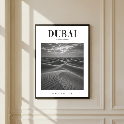 Dubai Al Marmoom Desert Monochrome Poster