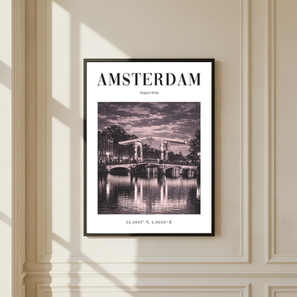 Amsterdam Magere Brug (Skinny Bridge)Monochrome Poster