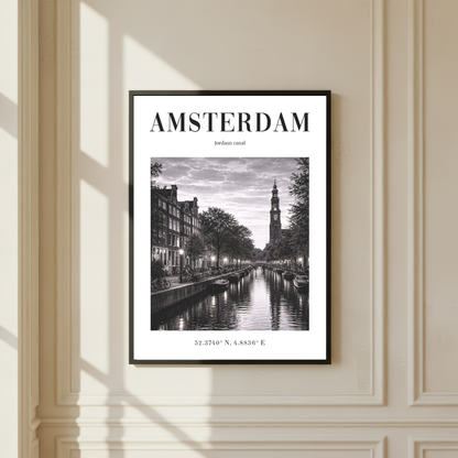 Amsterdam Jordaan Canal Monochrome Poster