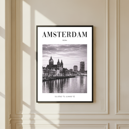 Amsterdam City Skyline Monochrome Poster