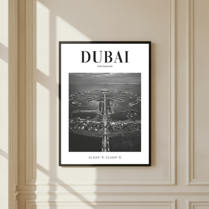 Dubai Palm Jumeirah Aerial Monochrome Poster