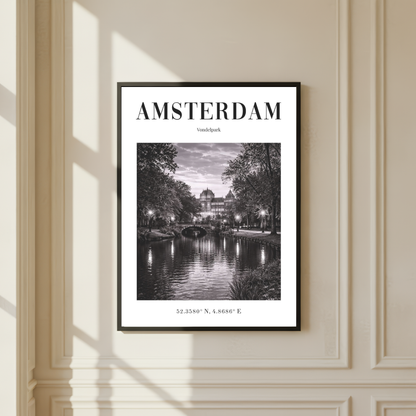Amsterdam Vondelpark Monochrome Poster
