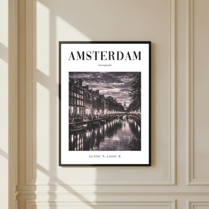 Amsterdam Herengracht Monochrome Poster