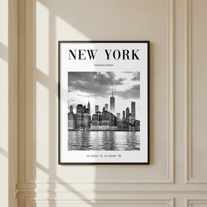 New York Manhattan Skyline Monochrome Poster