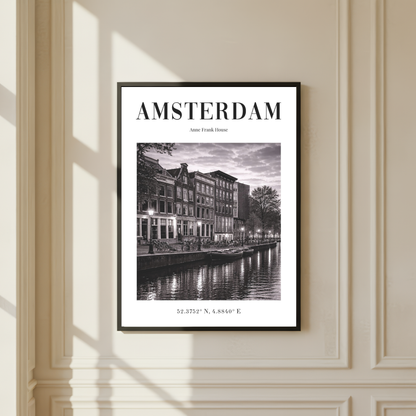 Amsterdam Anne Frank House Monochrome Poster