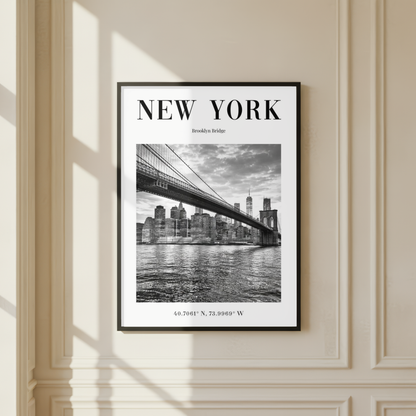 New York Brooklyn Bridge Monochrome Poster