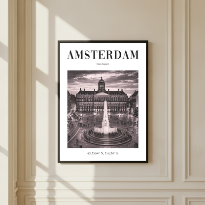 Amsterdam Dam Square Monochrome Poster
