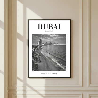 Dubai Jumeirah Beach Monochrome Poster