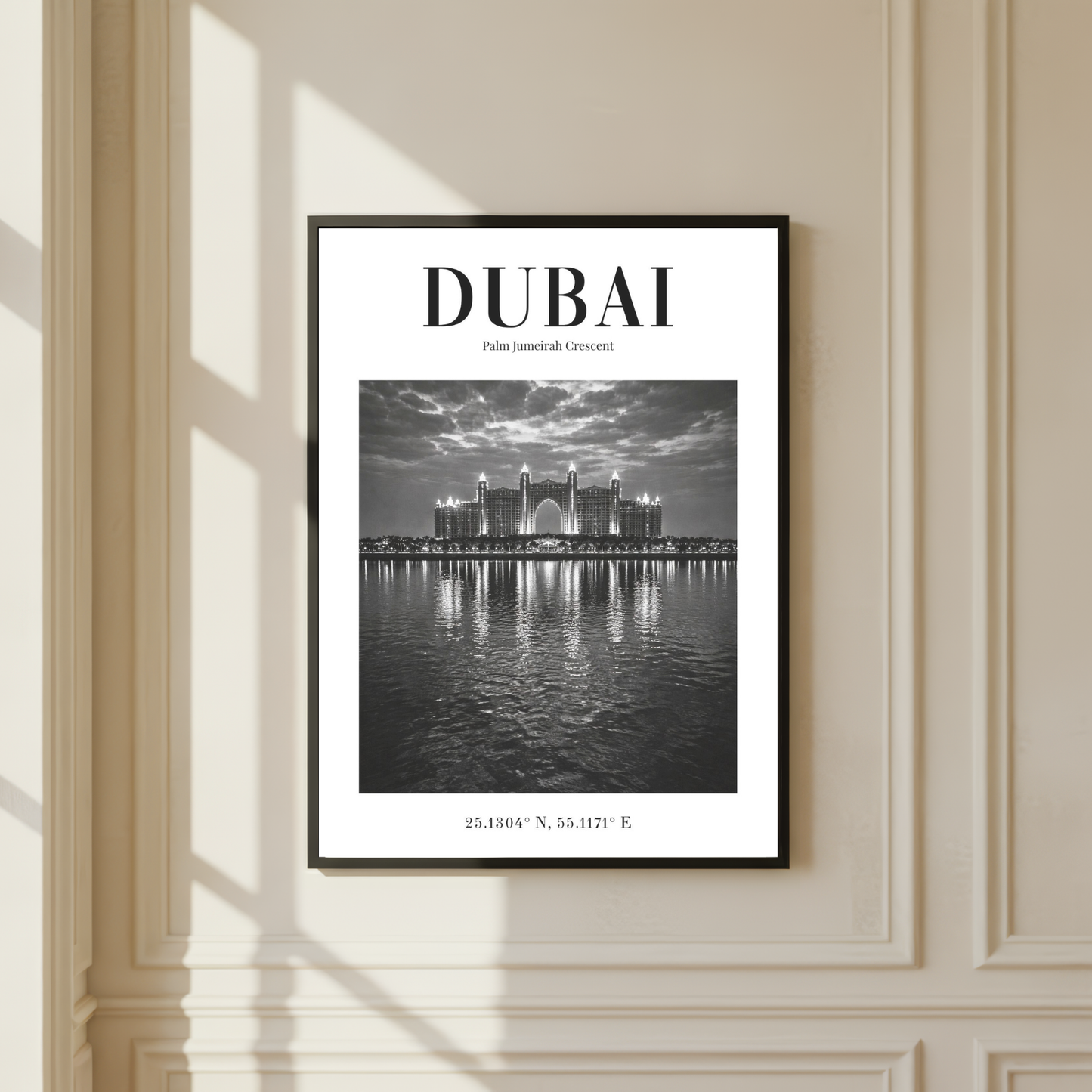 Dubai Palm Jumeirah Crescent Monochrome Poster