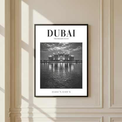 Dubai Palm Jumeirah Crescent Monochrome Poster
