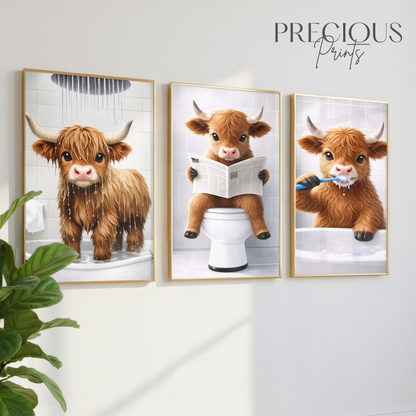 Set of 3 Whimsical Highland Cow Prints
