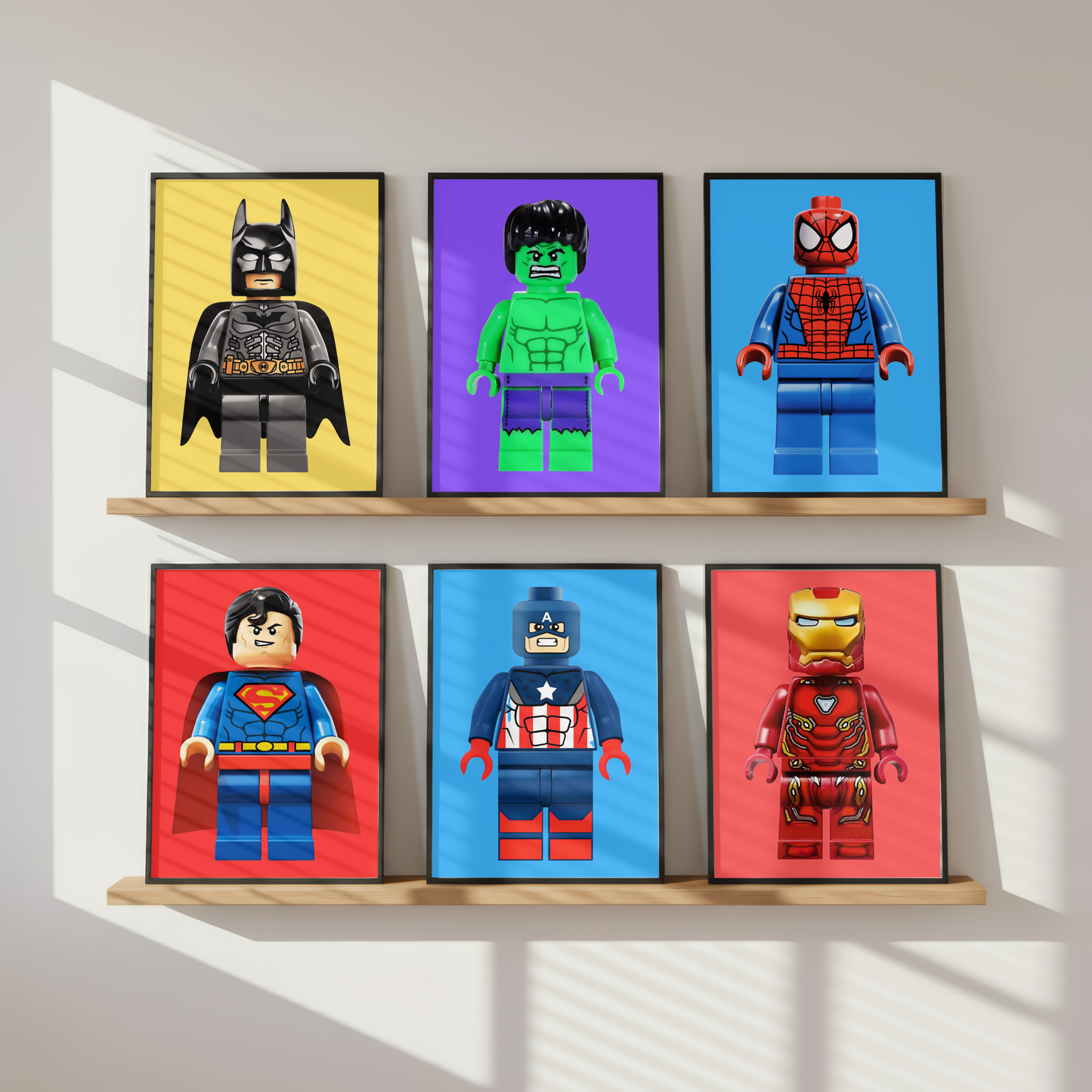 LEGO Style Superhero Wall Art Prints | Boys Bedroom Poster Set