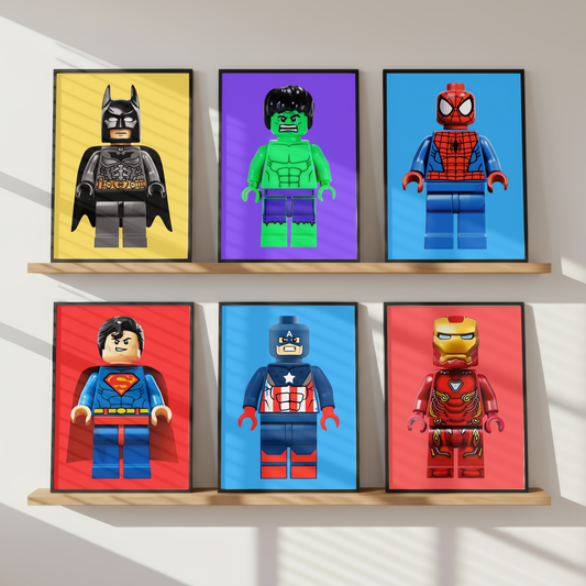 LEGO Style Superhero Wall Art Print Set