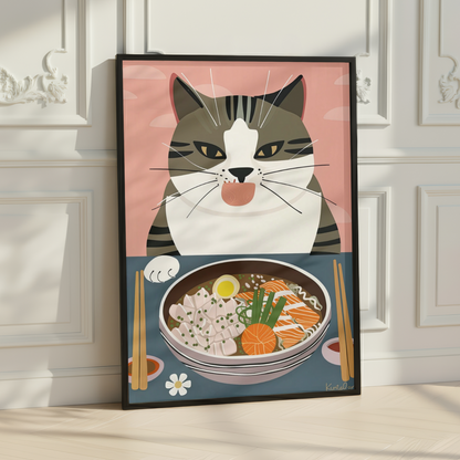 Cute Cat Ramen Print