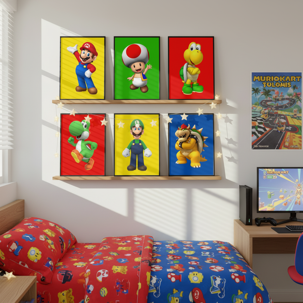 Super Mario Wall Art Prints | Boys Bedroom Poster Set