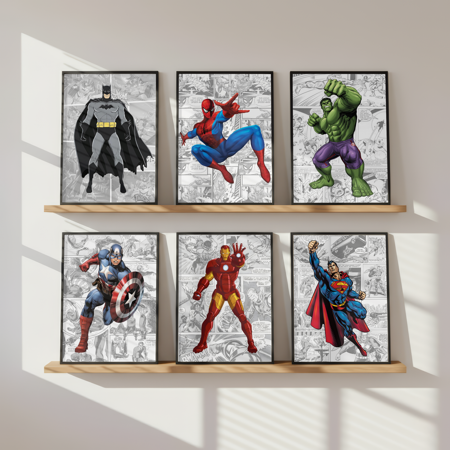 Superhero Wall Art Prints Set | Boys Bedroom Comic Poster Collection