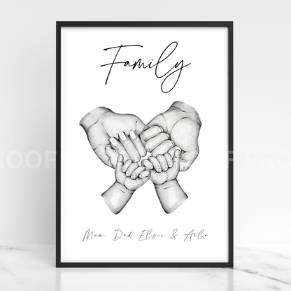 Fist Bump Personalised Print, Family, Godparents Christening  A5 A4 A3