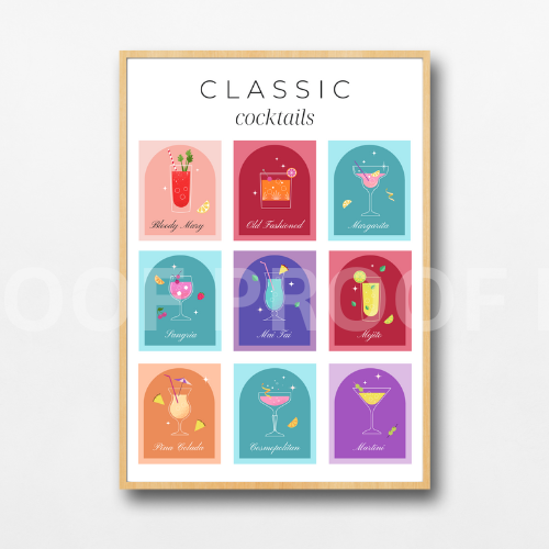 COLOURFUL RETRO COCKTAIL ART POSTER A5 A4 A3 BAR KITCHEN POSTER
