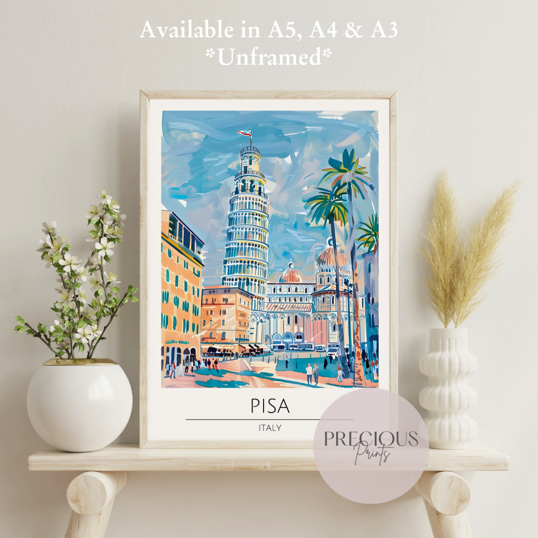 Italy Pisa Travel Print Poster / Vintage Wall Art / Giclee A5 A4 A3