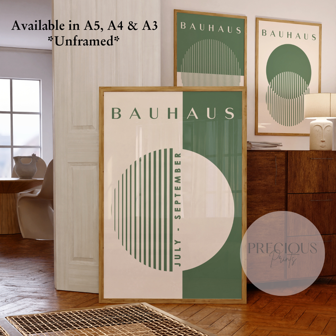 Set of 3 Bauhaus Prints A5 A4 A3 Art Exhibition Sage Green Poster