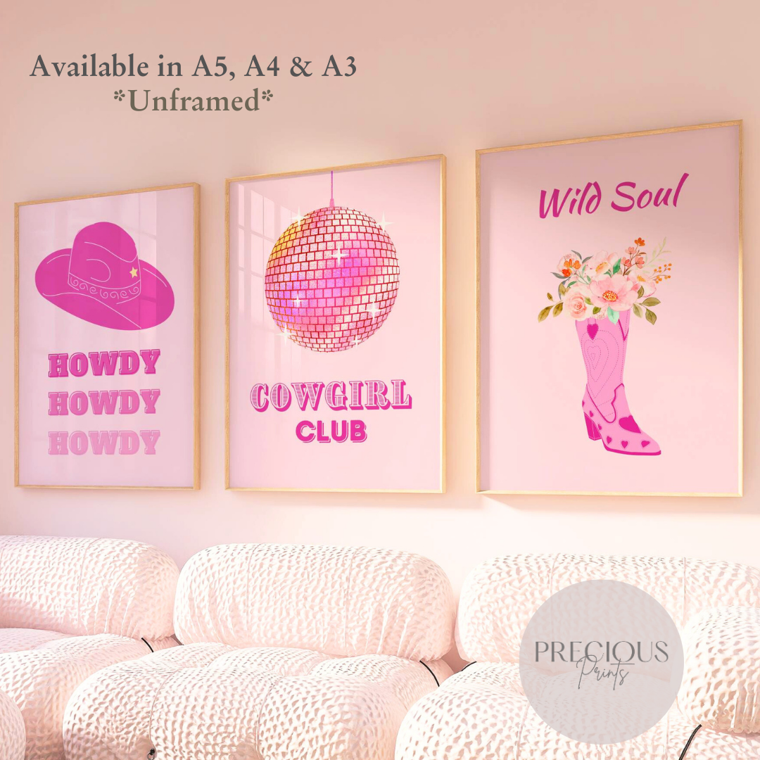 Set of 3 Cowgirl Preppy Poster / Trendy Glam Wall Print / Girls Bedroom