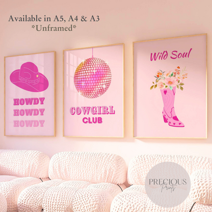 Set of 3 Cowgirl Preppy Poster / Trendy Glam Wall Print / Girls Bedroom