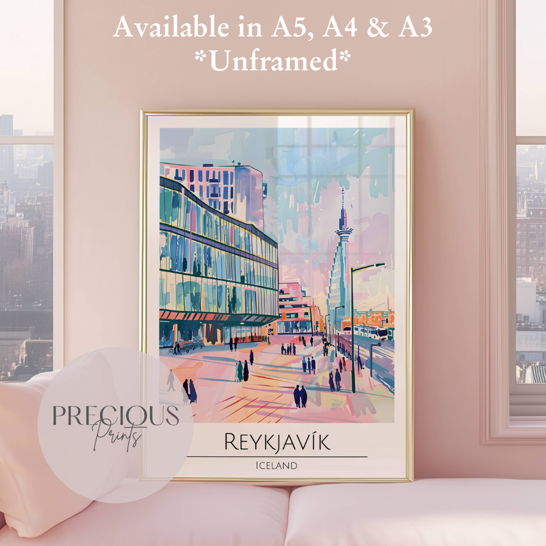 Iceland, Reykjavik Travel Print Poster / Vintage Wall Art / A5 A4 A3