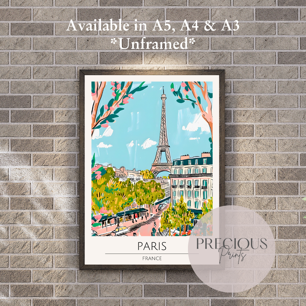France Paris Print Poster- USA Travel Poster - Vintage Wall Art - Free Delivery
