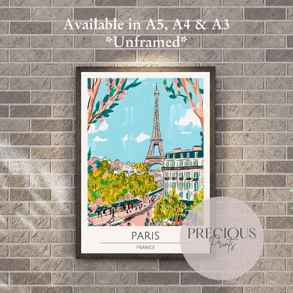 France Paris Print Poster- USA Travel Poster - Vintage Wall Art - Free Delivery